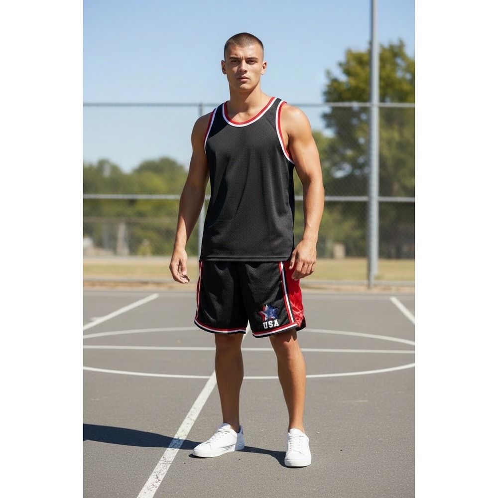 614 Team USA Basketball Shorts Mens Medium Black Red Mesh Athletic BSMM181S NWT
